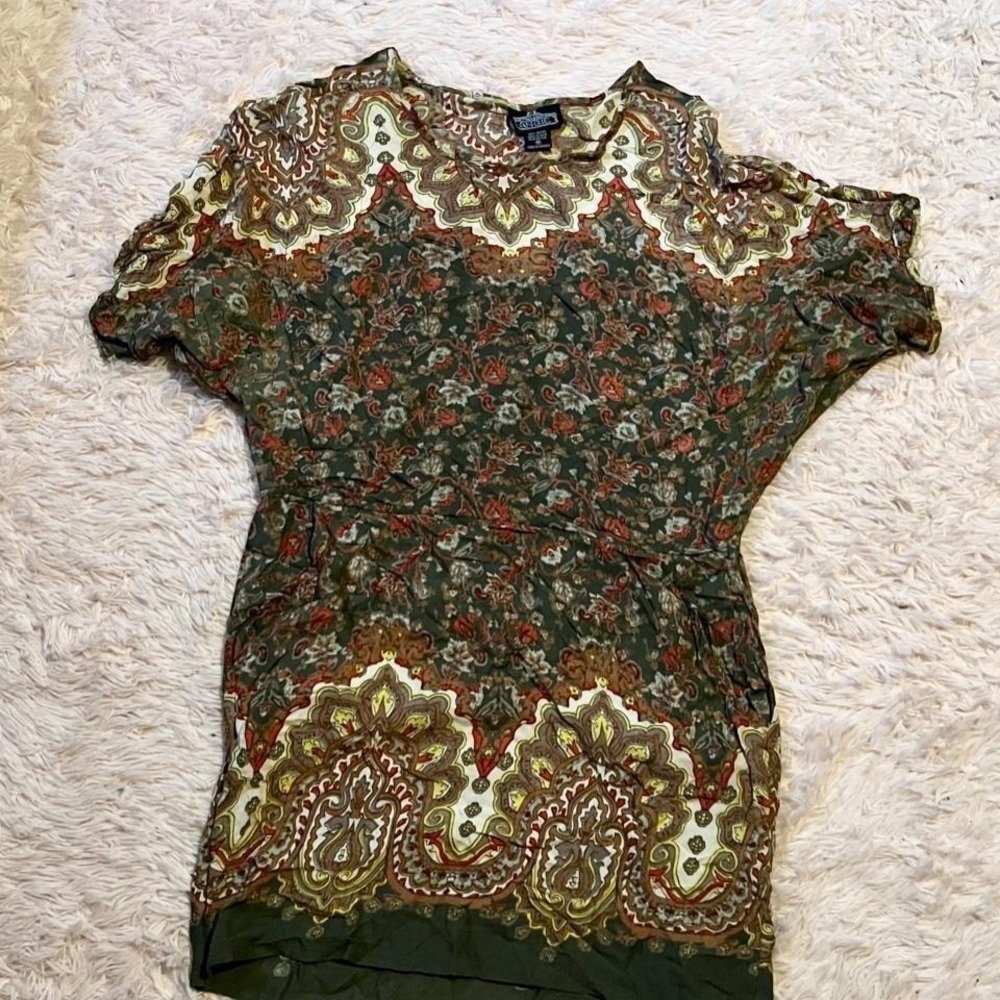 Boho Paisley Floral Hippie Retro Flower Child Dress Womens M Cottage Core Earthy